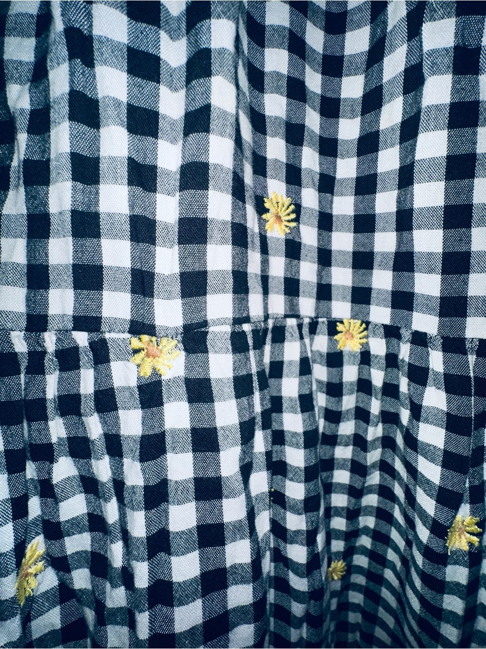 Old Navy Black and White Gingham Dress with Yellow Floral Embroidery